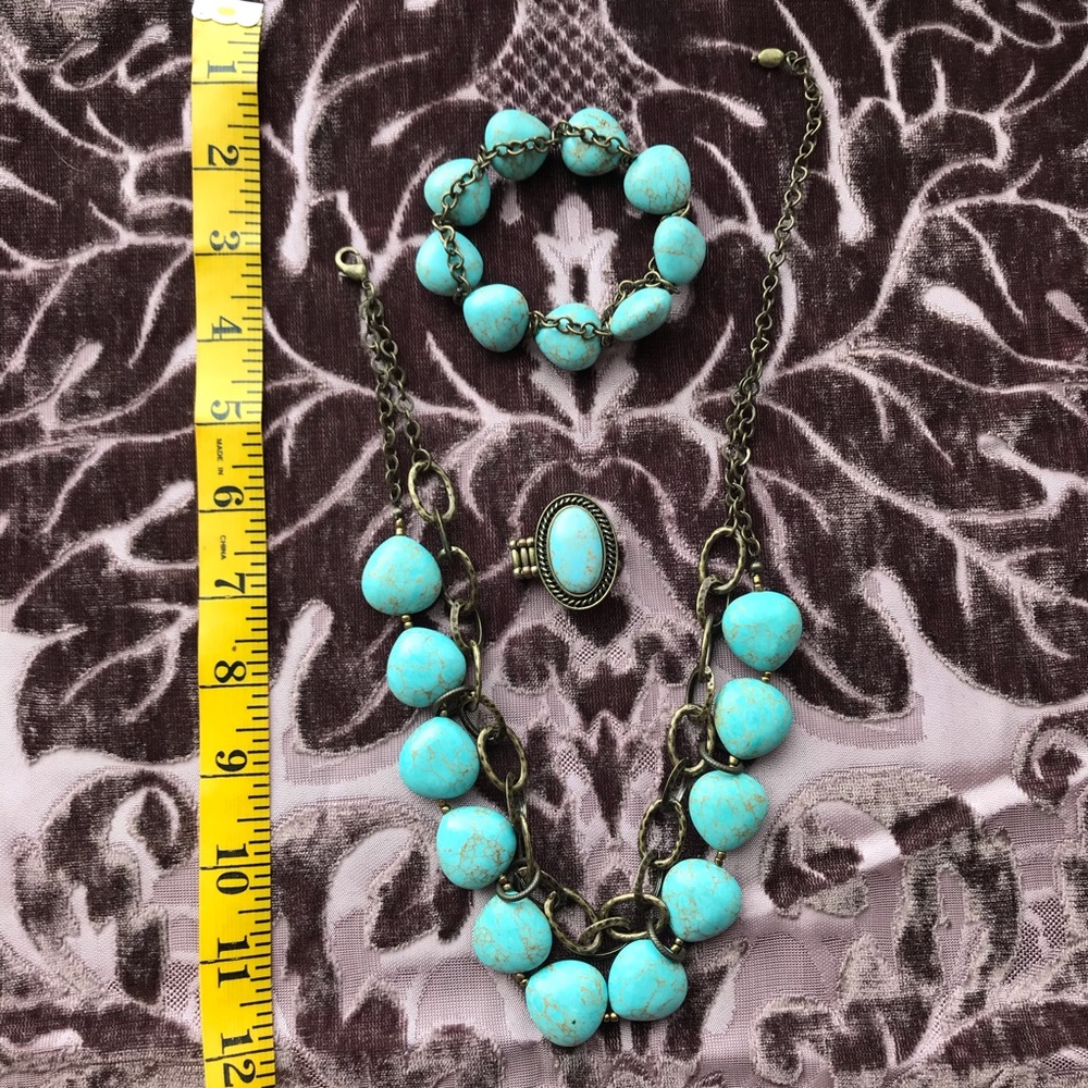 Faux Turquoise Necklace + Bracelet + Ring